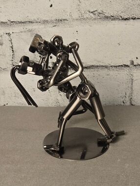 Industrial Metal Welder Sculpture Nut Bolt Art Figure Decor 7”